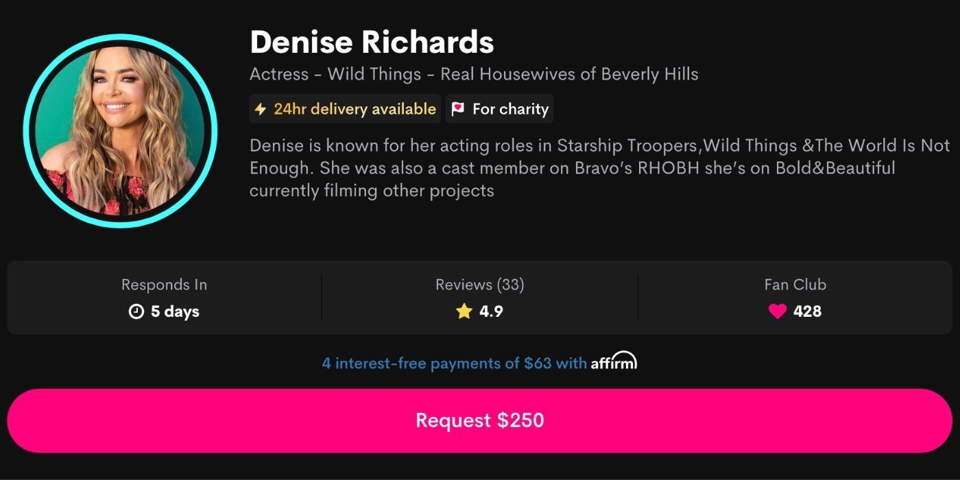 Denise Richards' Profile on Cameo from RHOBH