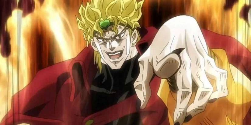 Dio Brando laughing and pointing in Jojo's Bizarre Adventure.