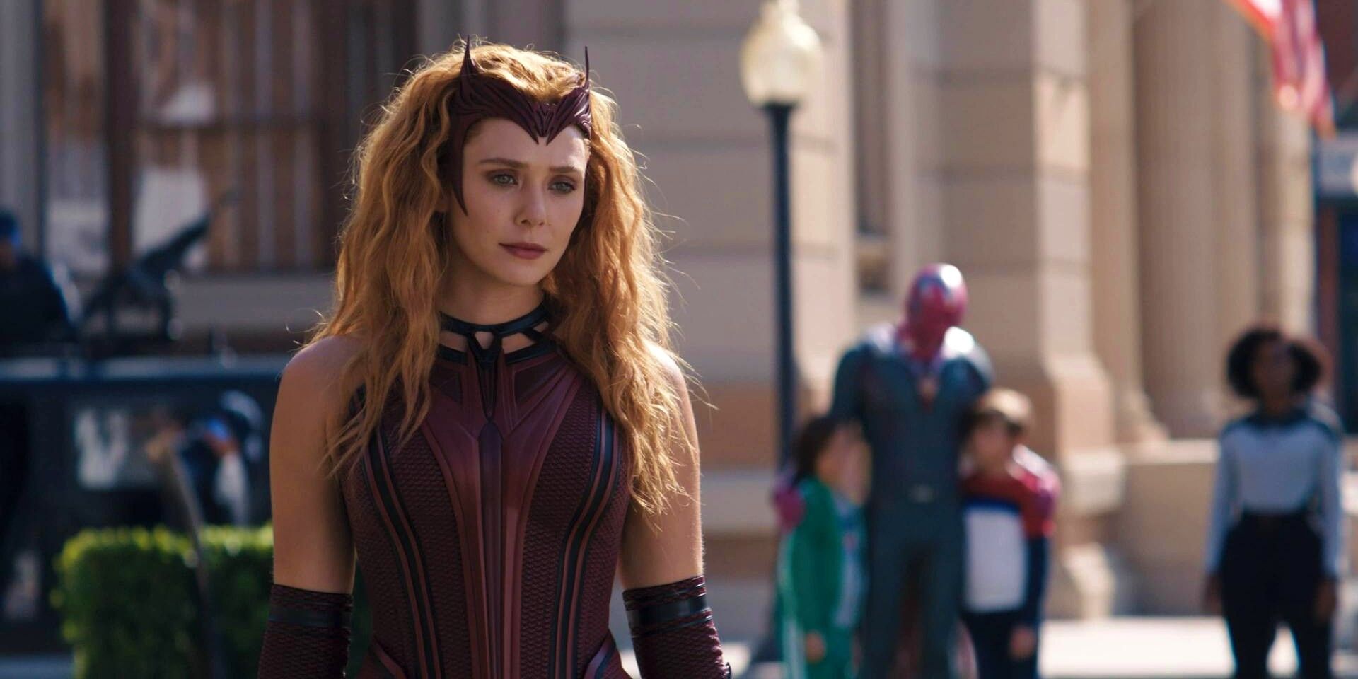 Elizabeth Olsen in the Scarlet Witch costume in WandaVision