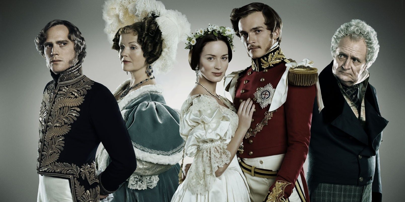 Emily Blunt, Rupert Friend, Jim Broadbent, Paul Bettany in the poster of The Young Victoria