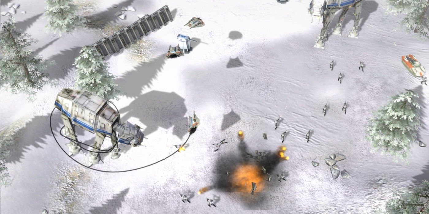 A top-down view of a battle on Hoth in Star Wars: Empire At War