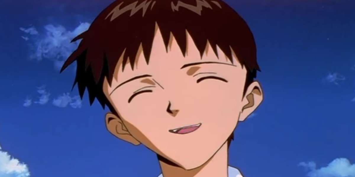 Shinji smiles at the end of episode 26