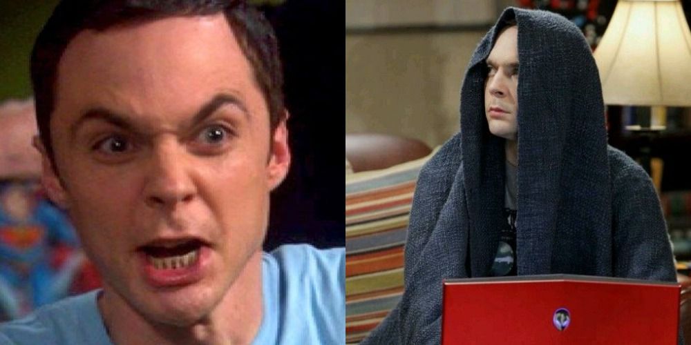 Two side by side images of Sheldon throwing tantrums in The Big Bang Theory.