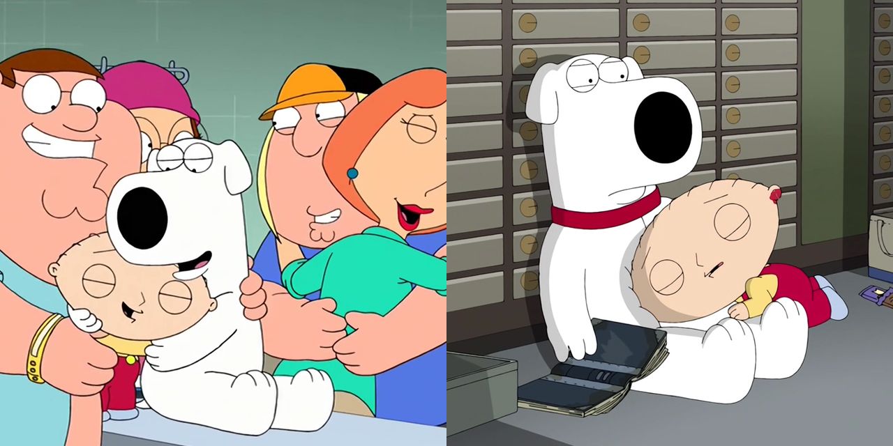 Family Guy featured image with stills from episodes New Kidney in Town and Brian and Stewie