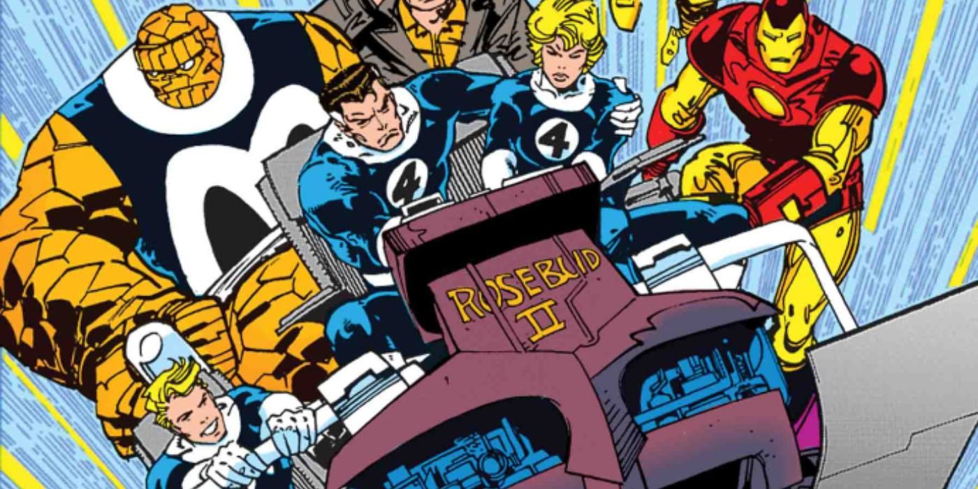 Fantastic Four and Iron Man in Time Sled from FF 337 comic.