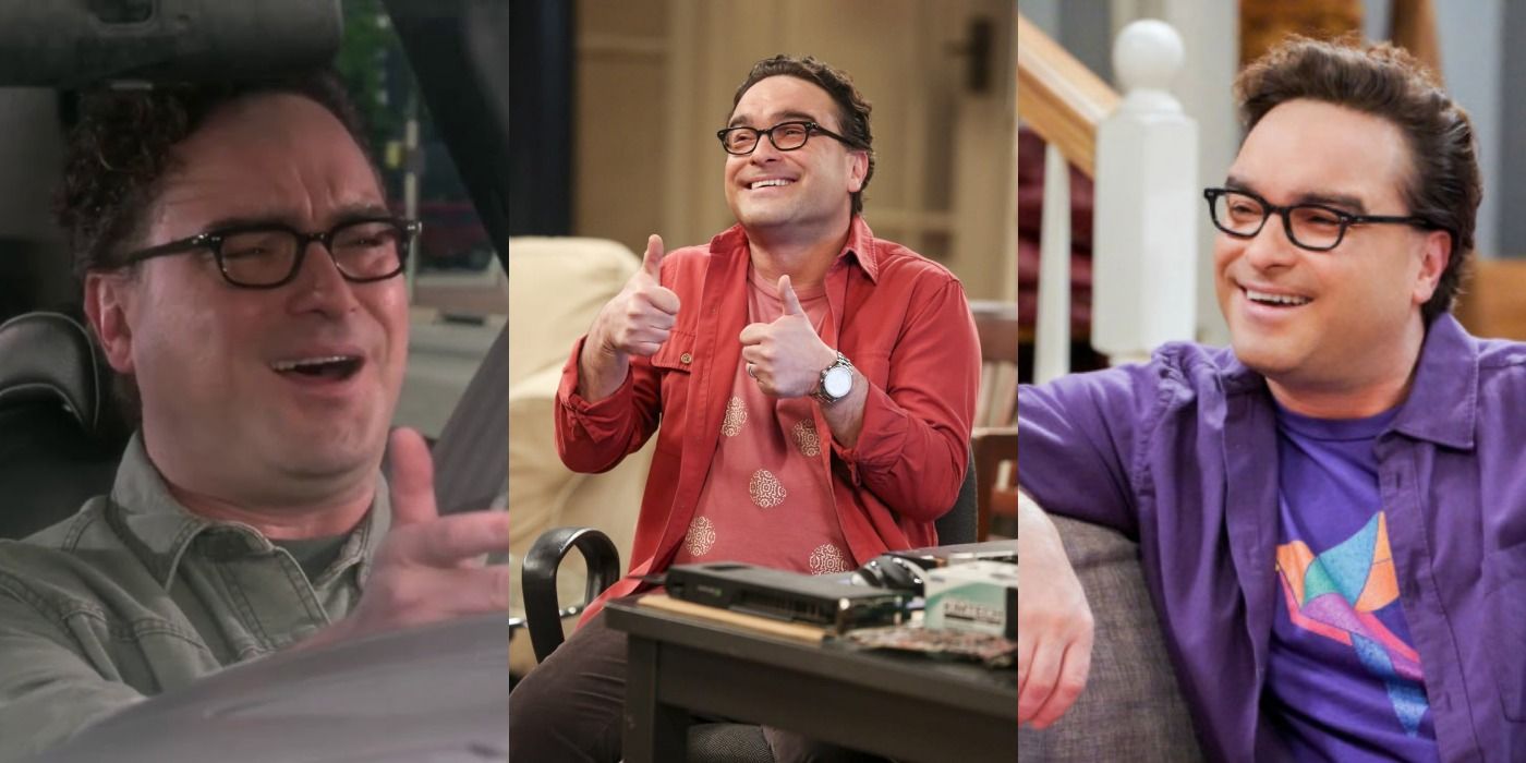 Split image featuring three pictures of Leonard smiling in The Big Bang Theory
