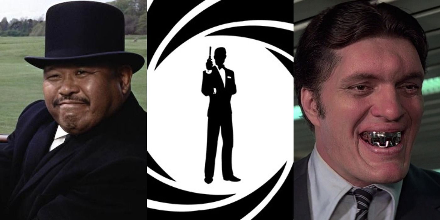James Bond collage, with villains and opening gun barrelling sequence