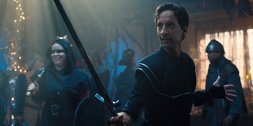 An image of Brad wielding a sword in the show Mythic Quest.