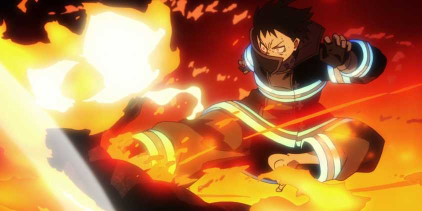 Shinra near a large fireball in Fire Force