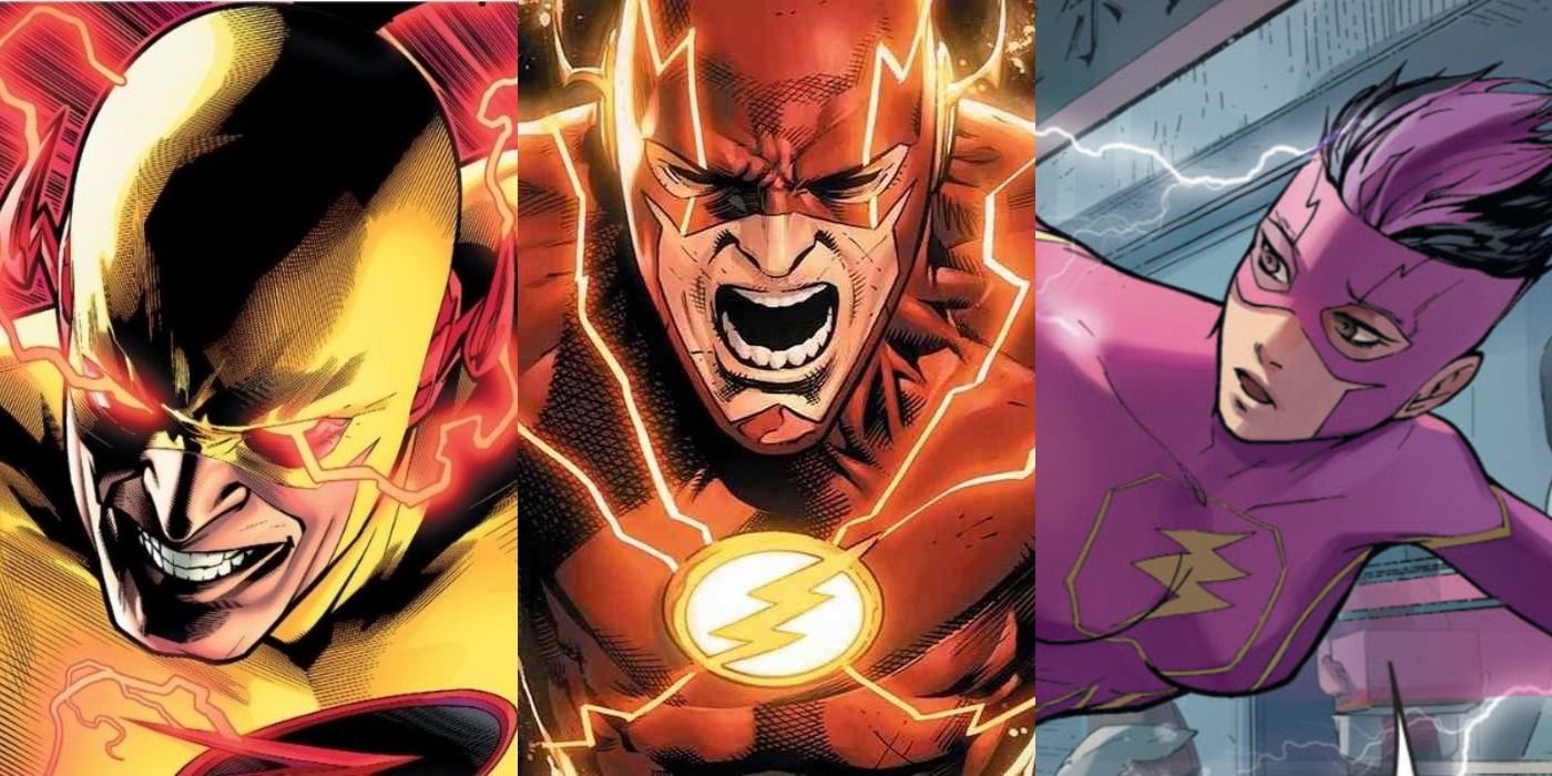 Split image of Reverse Flash, Flash, and Avery Ho Flash from DC Comics