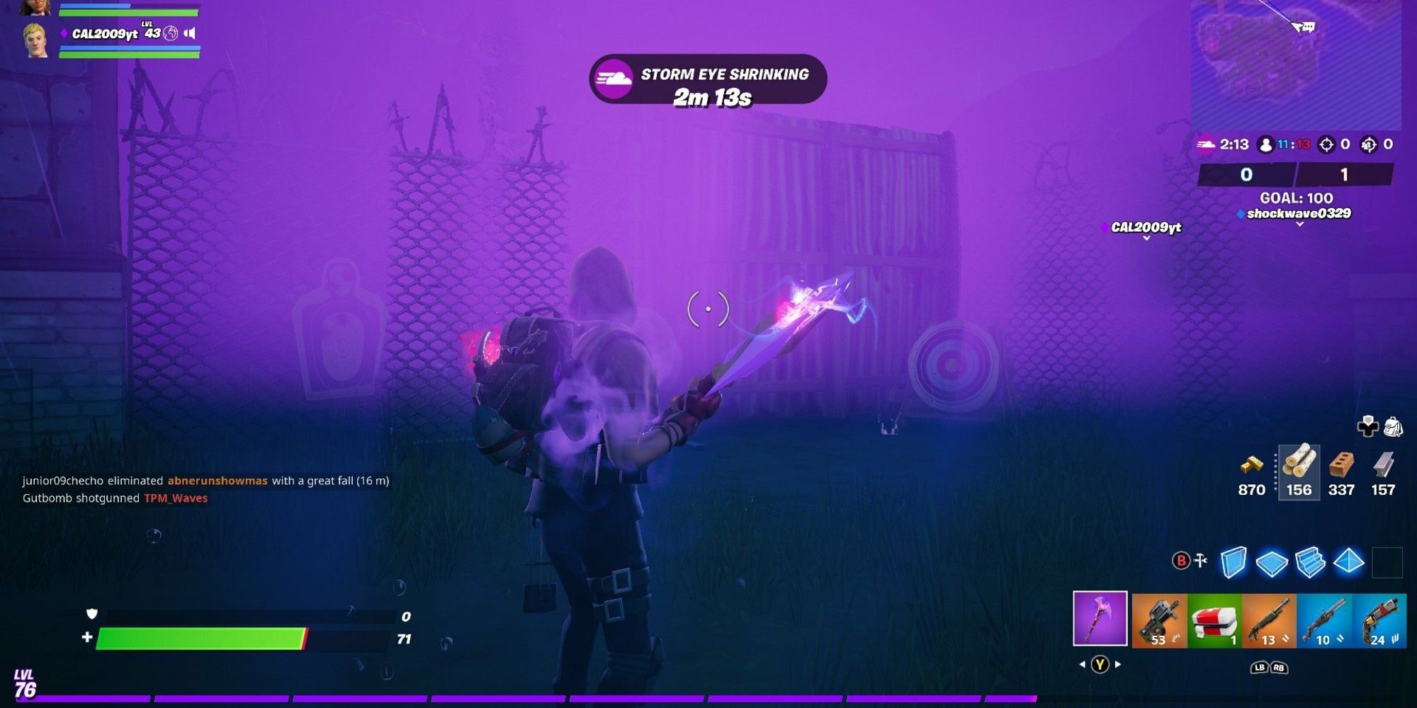 A player caught in the storm in Fortnite