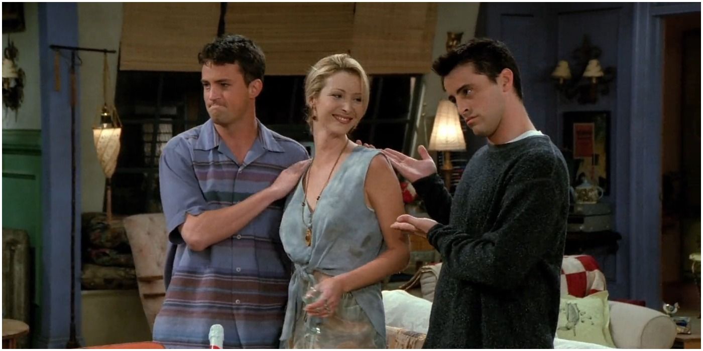  Chandler Phoebe and Joey at Monica's in Friends