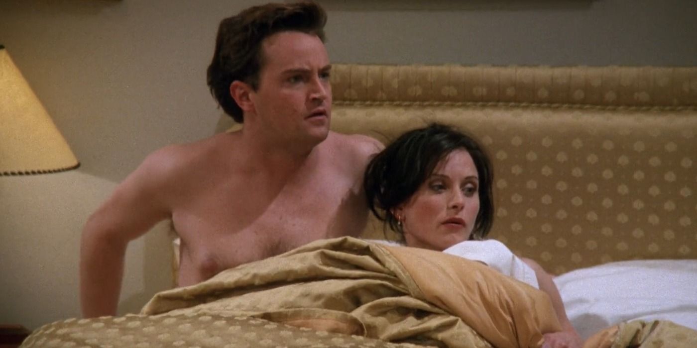 Chandler and Monica in bed in London on Friends