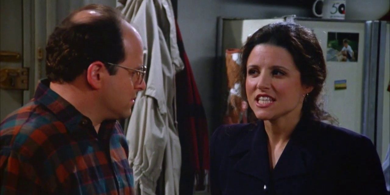 George and Elaine in Jerry's apartment in Seinfeld