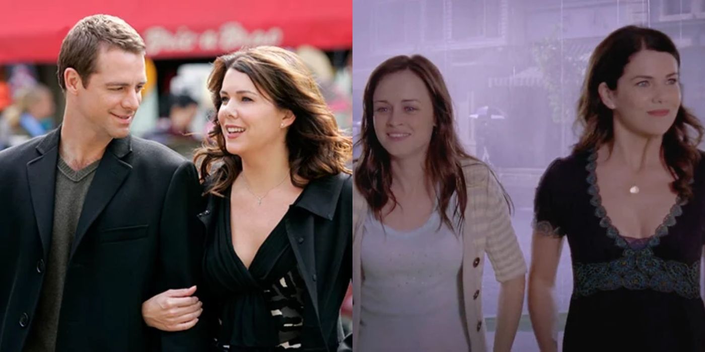 Christopher and Lorelai walking arm in arm and Rory and Lorelai at Rory's goodbye party Gilmore Girls featured image