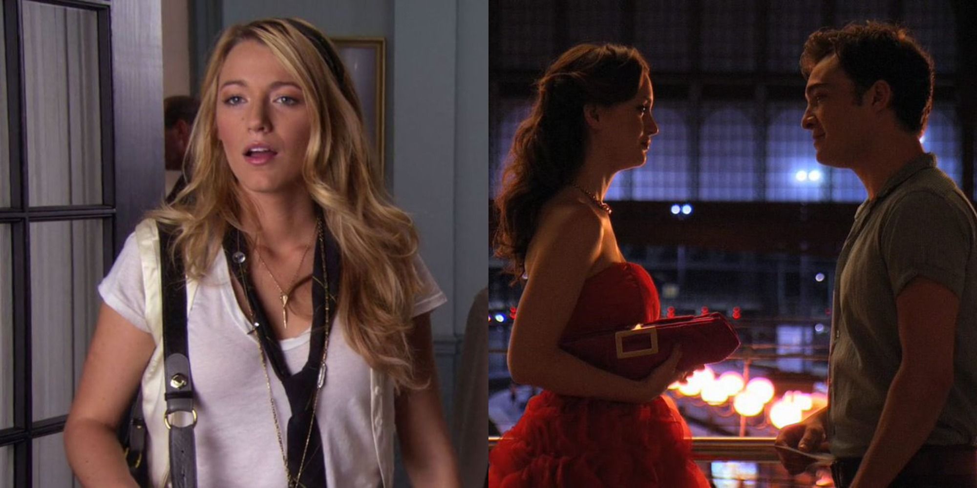 Split image depicting Serena in her Constance uniform, and Blair and Chuck reuniting in Paris