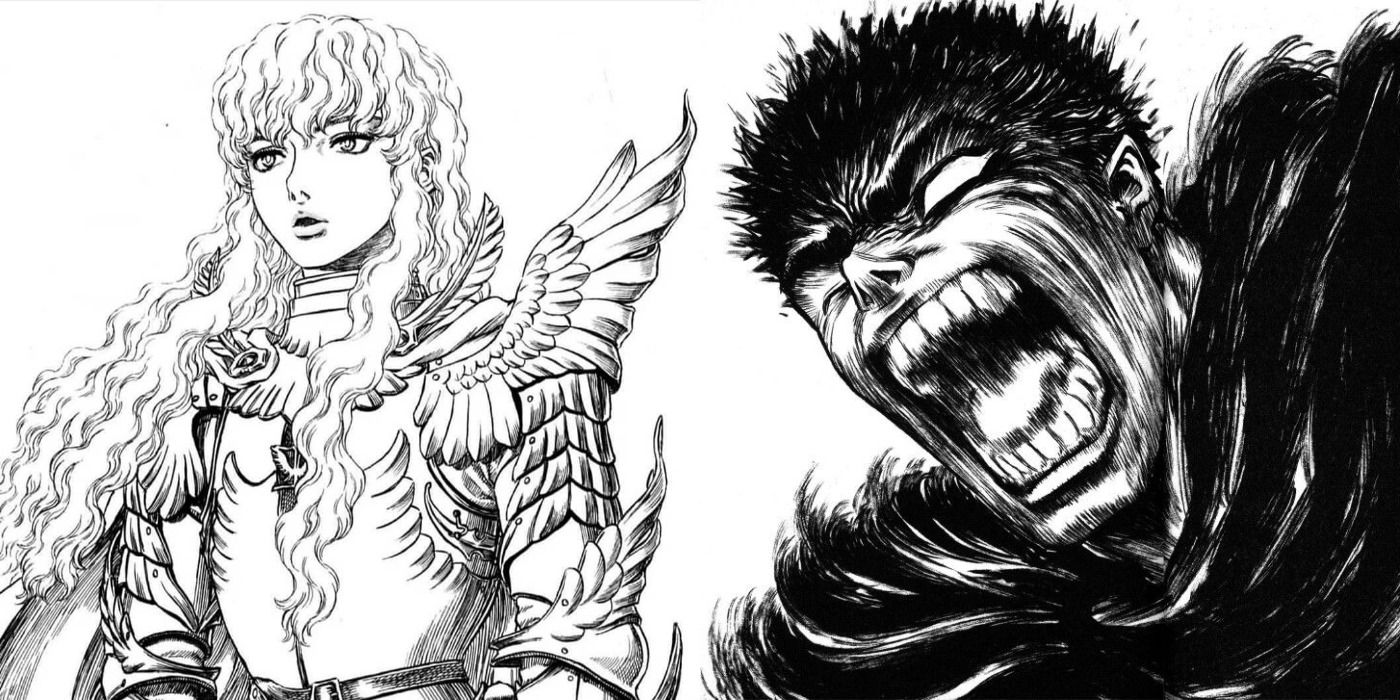 Kentaro Miura's art of Griffith and Guts in the Berserk manga