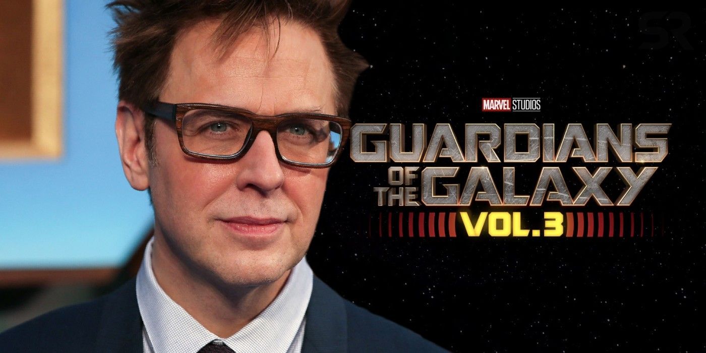 Split image of James Gunn and the Guardians of the Galaxy vol. 3 logo.