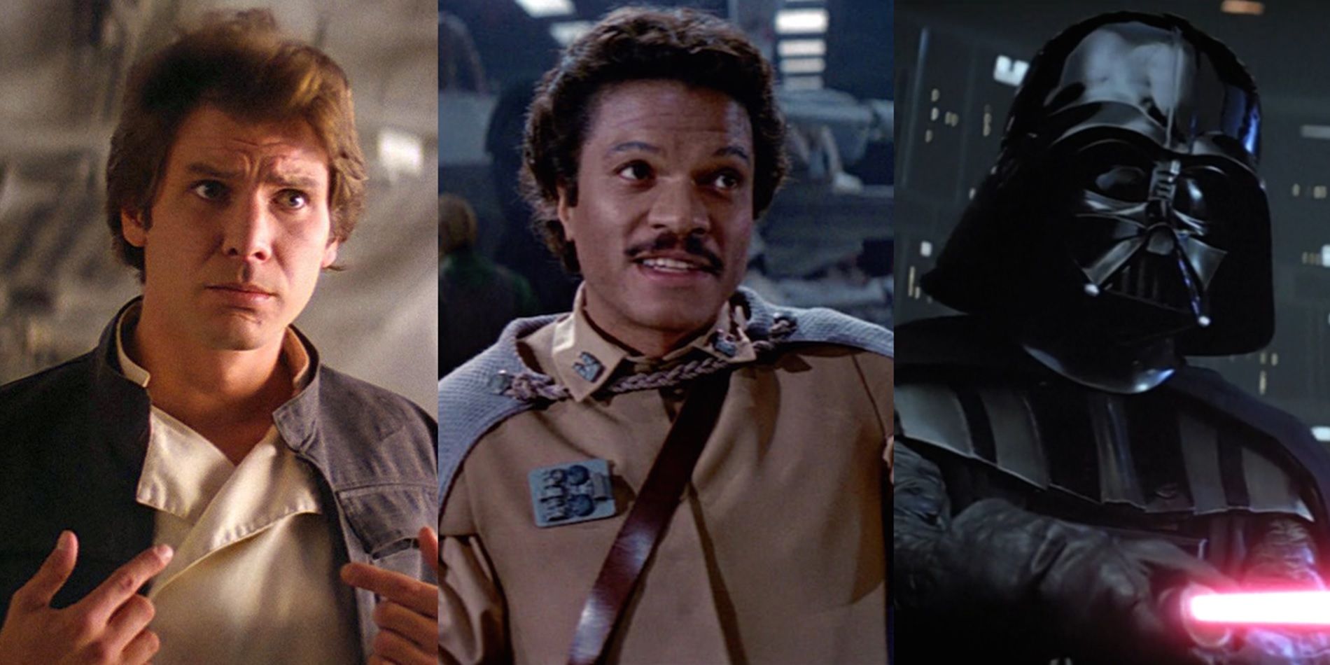 Han Solo, Lando Calrissian, and Darth Vader in The Empire Strikes Back