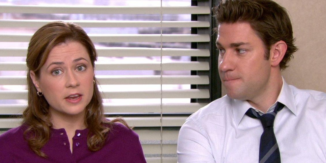Jim and Pam talking to the camera in The Office