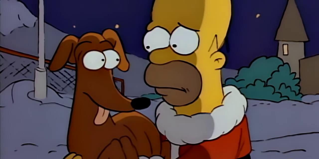 Homer and Santa's Little Helper in The Simpsons pilot episode