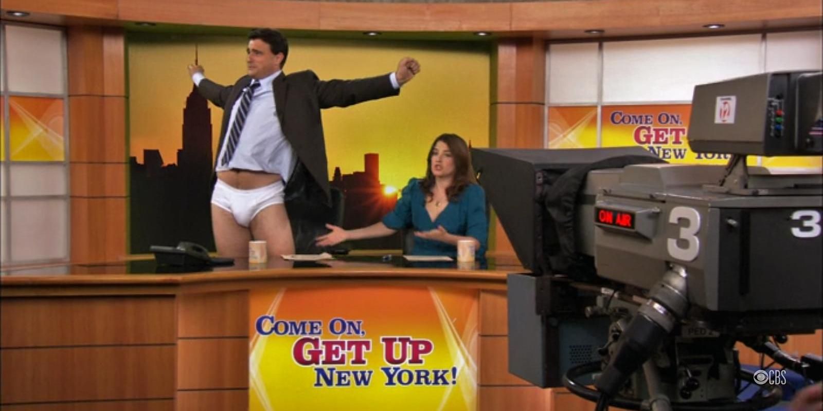 Don in his underwear on the morning show in How I Met Your Mother