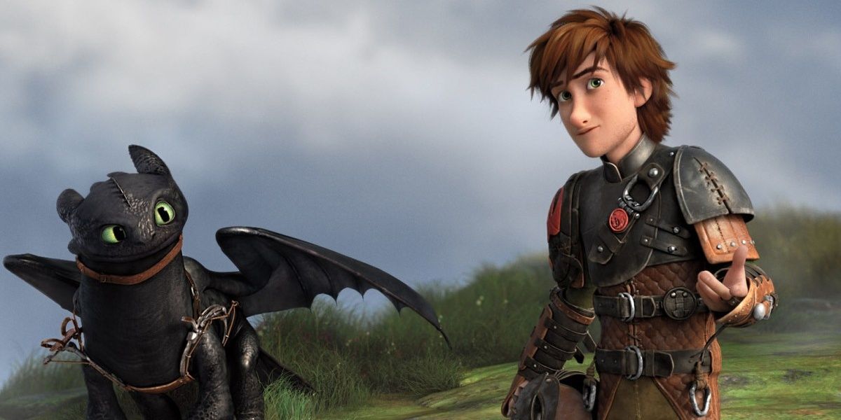 Hiccup and Toothless looking towards the camera