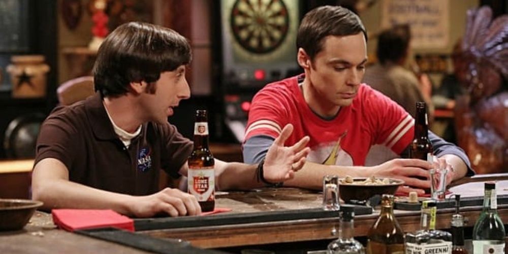 Howard and Sheldon talk in a bar
