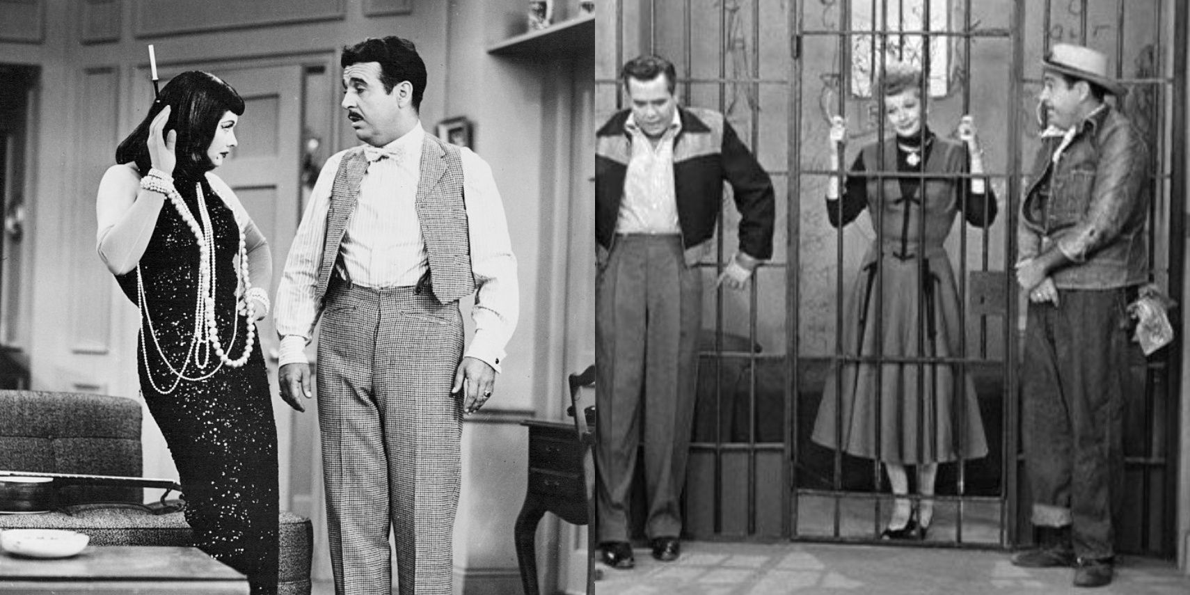 Lucy Ricardo (Lucille Ball) and Tennessee Ernie Ford; Lucy Ricardo in jail with Ricky Ricardo (Desi Arnaz) and Tennessee Ernie Ford in &quot;I Love Lucy.&quot;