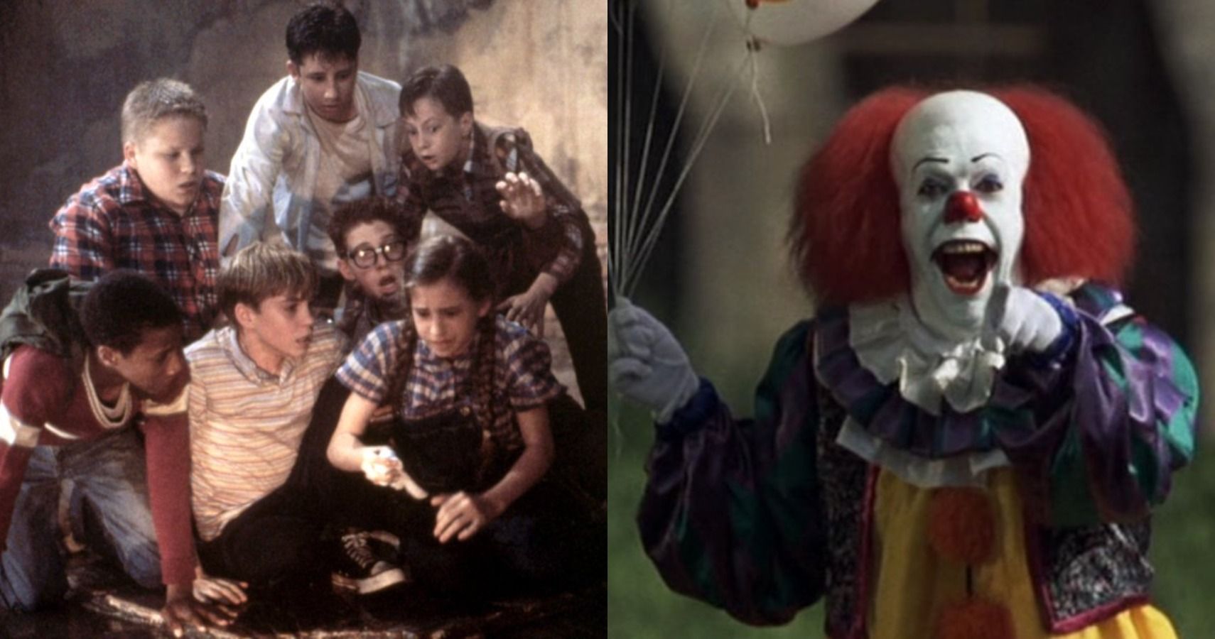 two pictures: one of the Losers Club and one of Pennywise