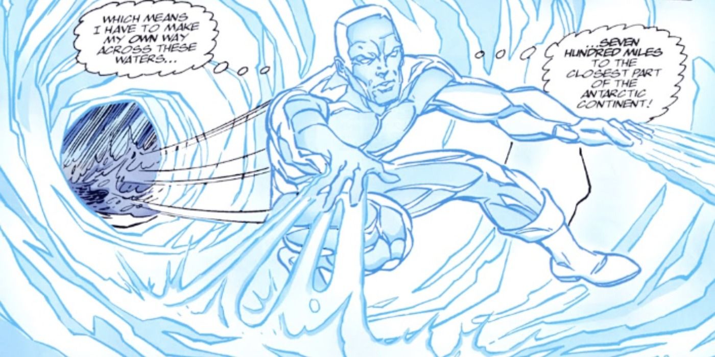Iceman builds an ice bridge across Antarctica in Marvel Comics.