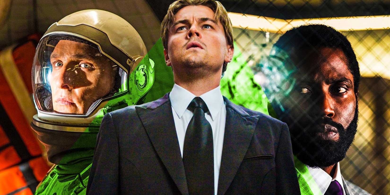 A custom image featuring Cooper in Interstellar, Cobb in Inception, and The Protagonist in Tenet
