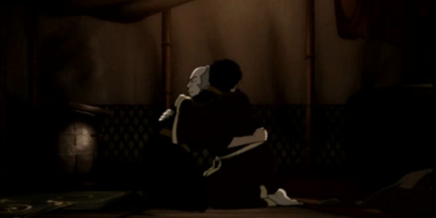 Iroh forgives Zuko and they hug in Last Airbender