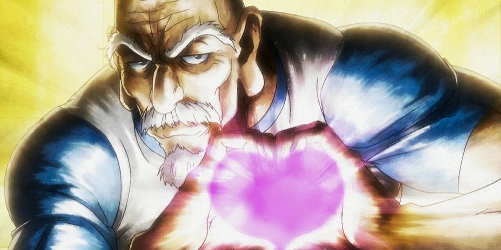 Isaac Netero making a heart with his hands in Hunter x Hunter