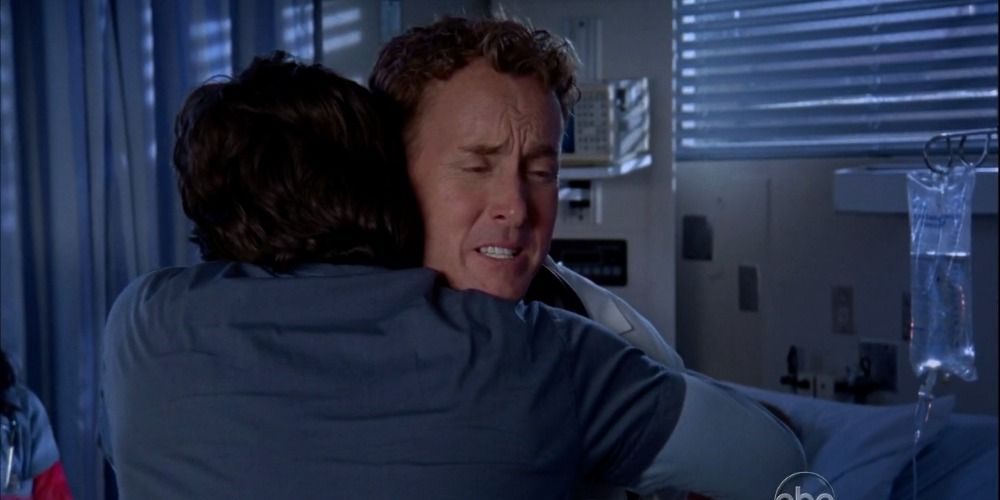 J.D hugs Dr. Cox after he finally admits his true thoughts on J.D. as a person and doctorScrubs My Goodbye finale