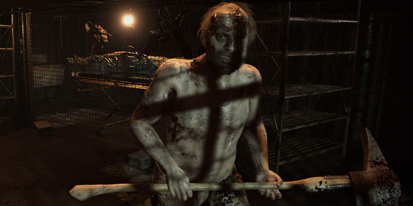 Jack Baker chasing Ethan in Resident Evil 7: Biohazard