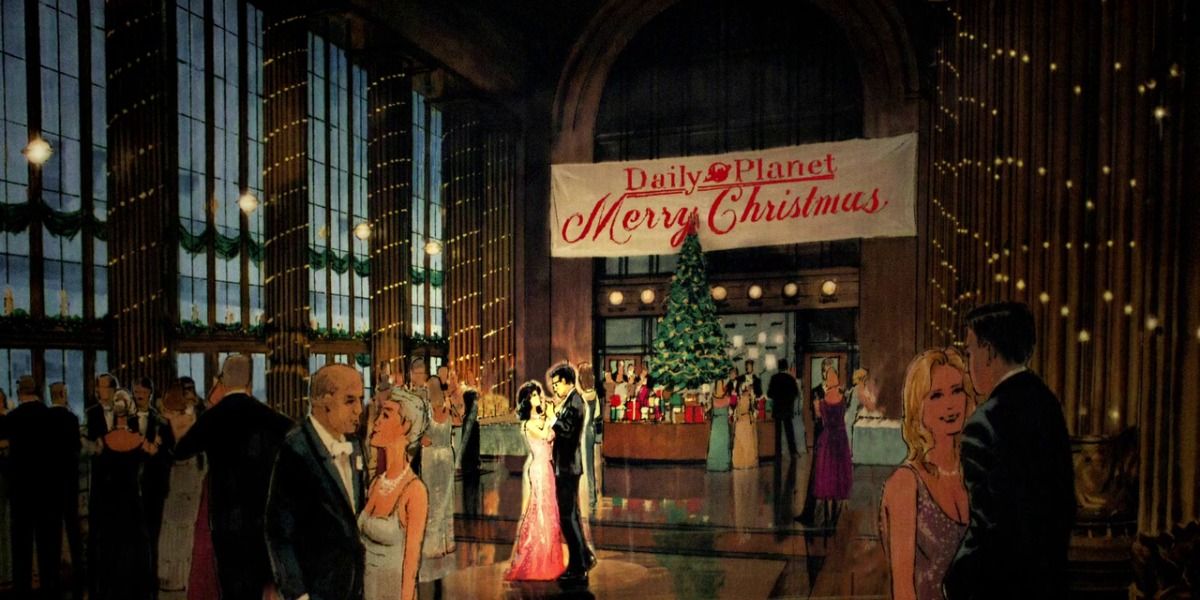 Clark and Lois dance together at The Daily Planet's Christmas celebration.