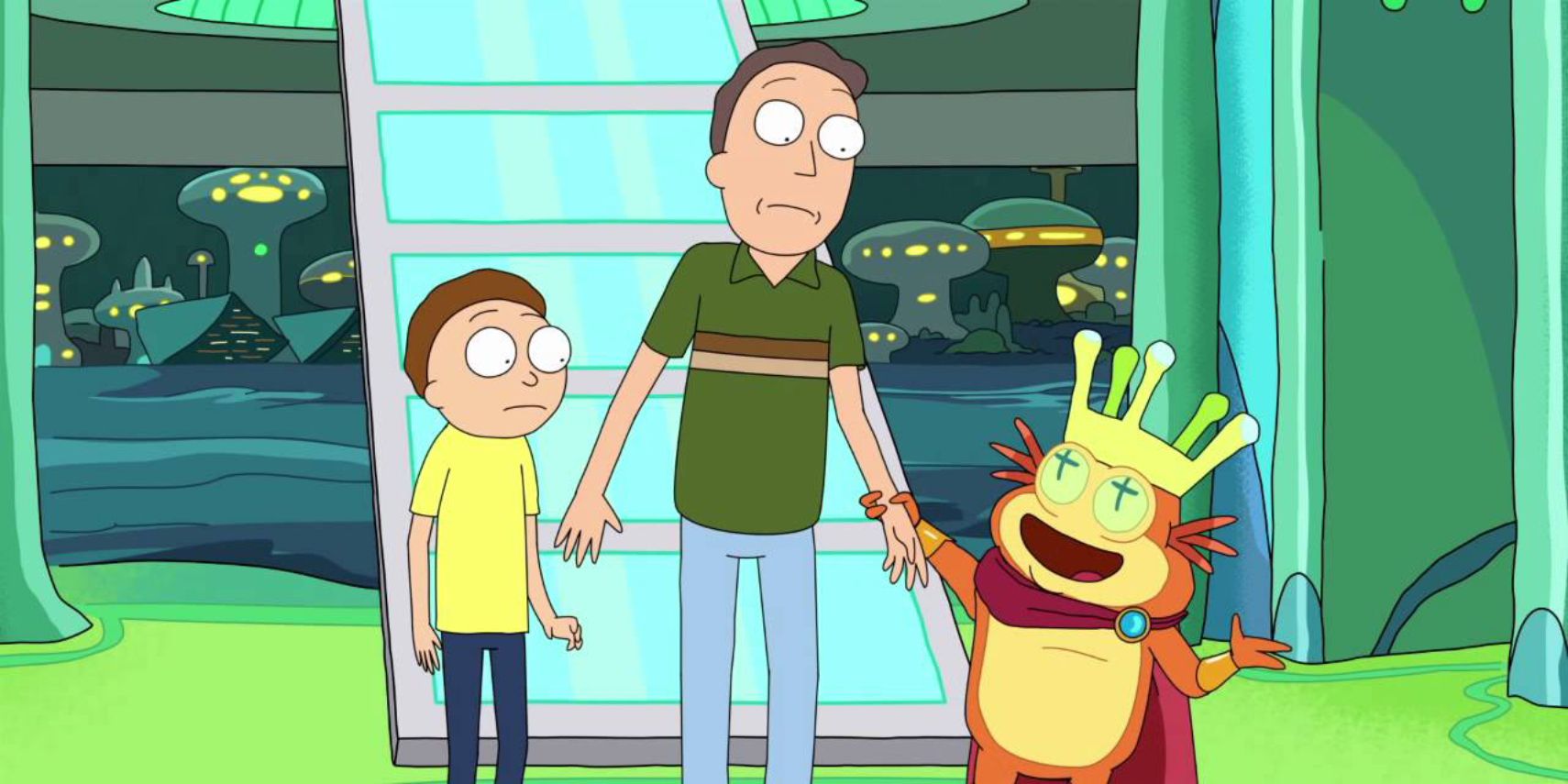 King Flippynips holding Jerry's hand in Rick and Morty with Morty