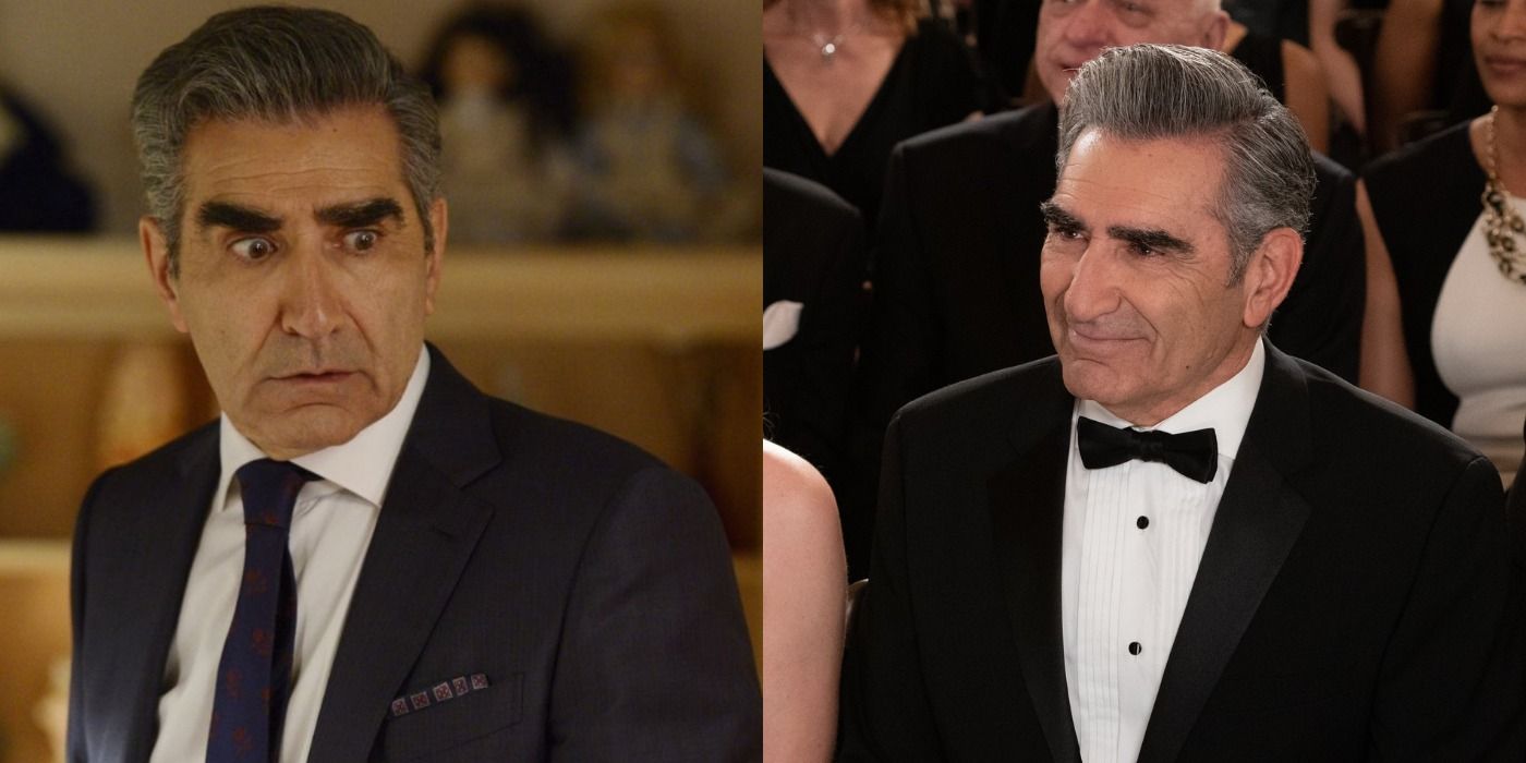 Eugene Levy looking shocked and looking happy