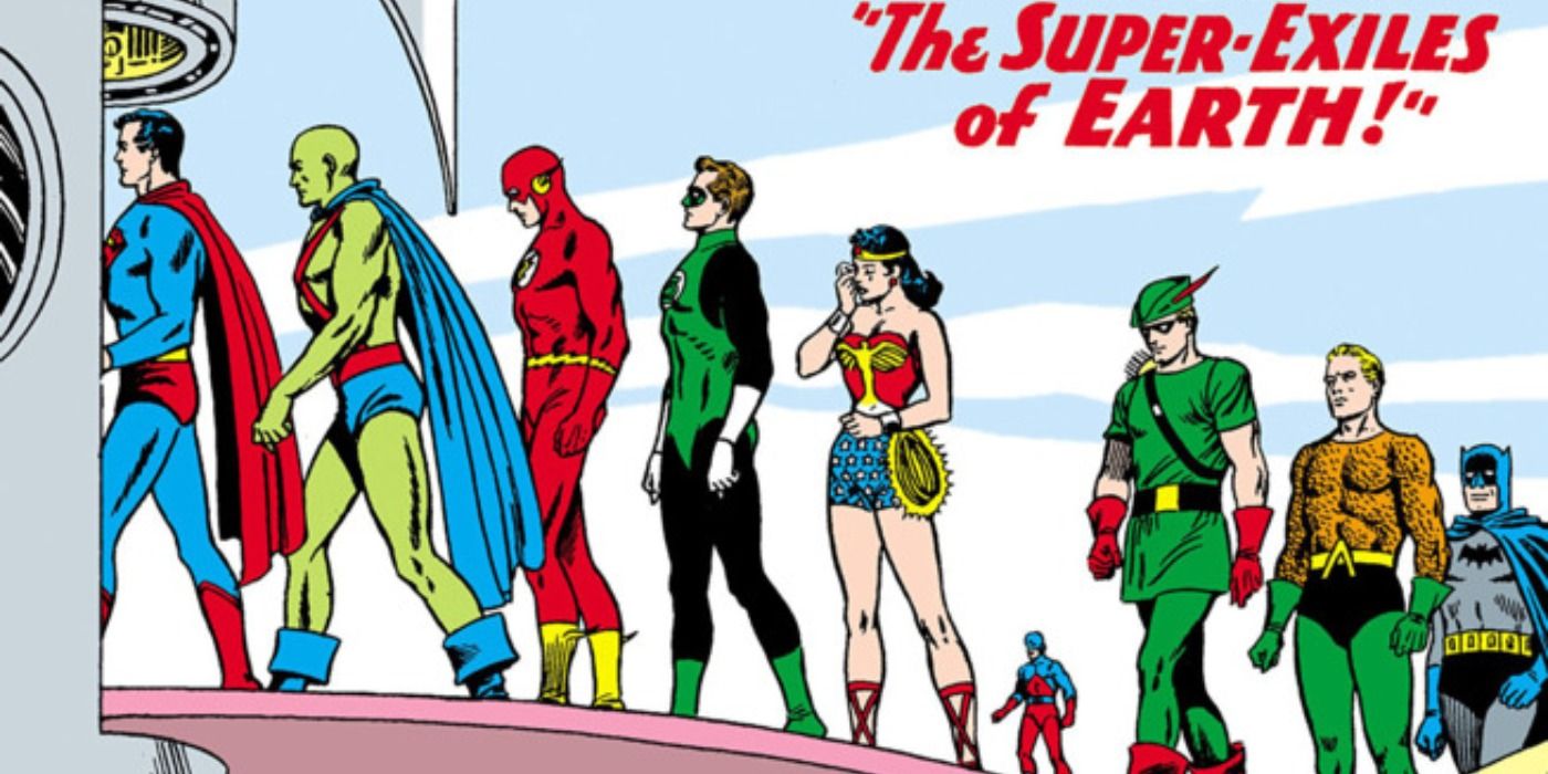 Justice League leaving Earth in cover from Justice League Of America #19.