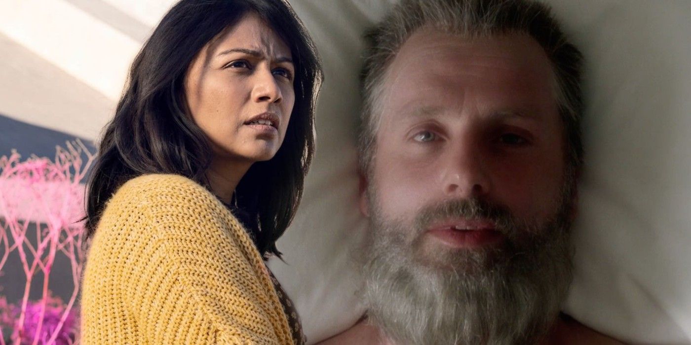 Karen David as Grace in Fear The Walking Dead and Andrew Lincoln as Rick Grimes