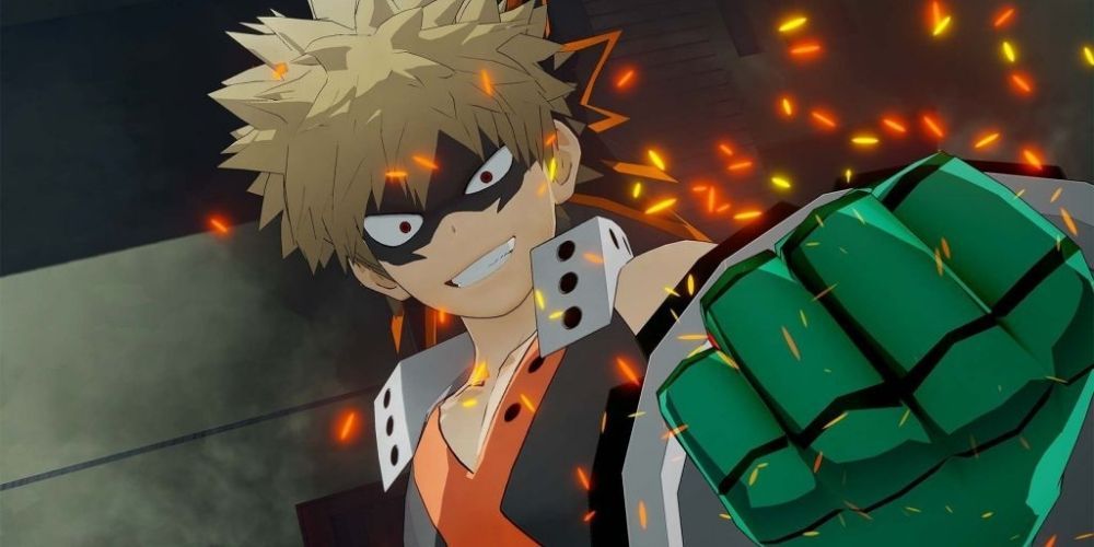Katsuki looking angry with a closed fist in MHA
