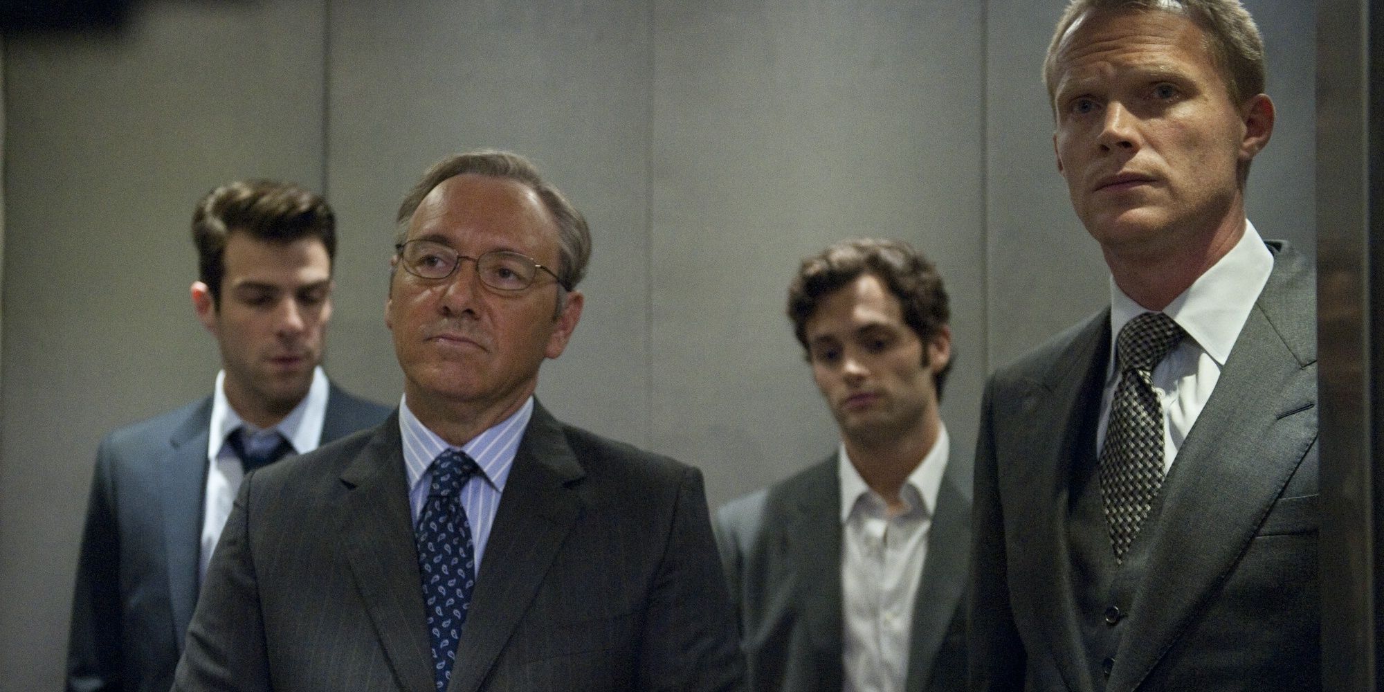 Kevin Spacey, Paul Bettany, Zachary Quinto, and Penn Badgley in Margin Call
