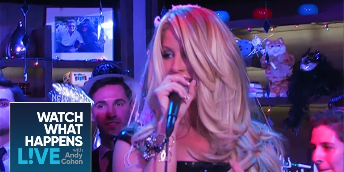 Kim Zolciack singing Tardy for the Party at WWHL