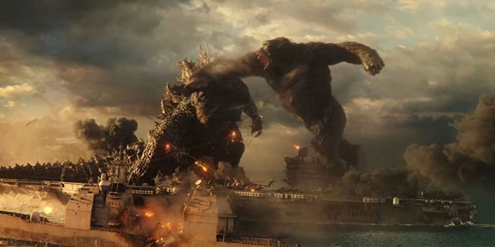 Kong punches Godzilla on the aircraft carrier in Godzilla Vs Kong