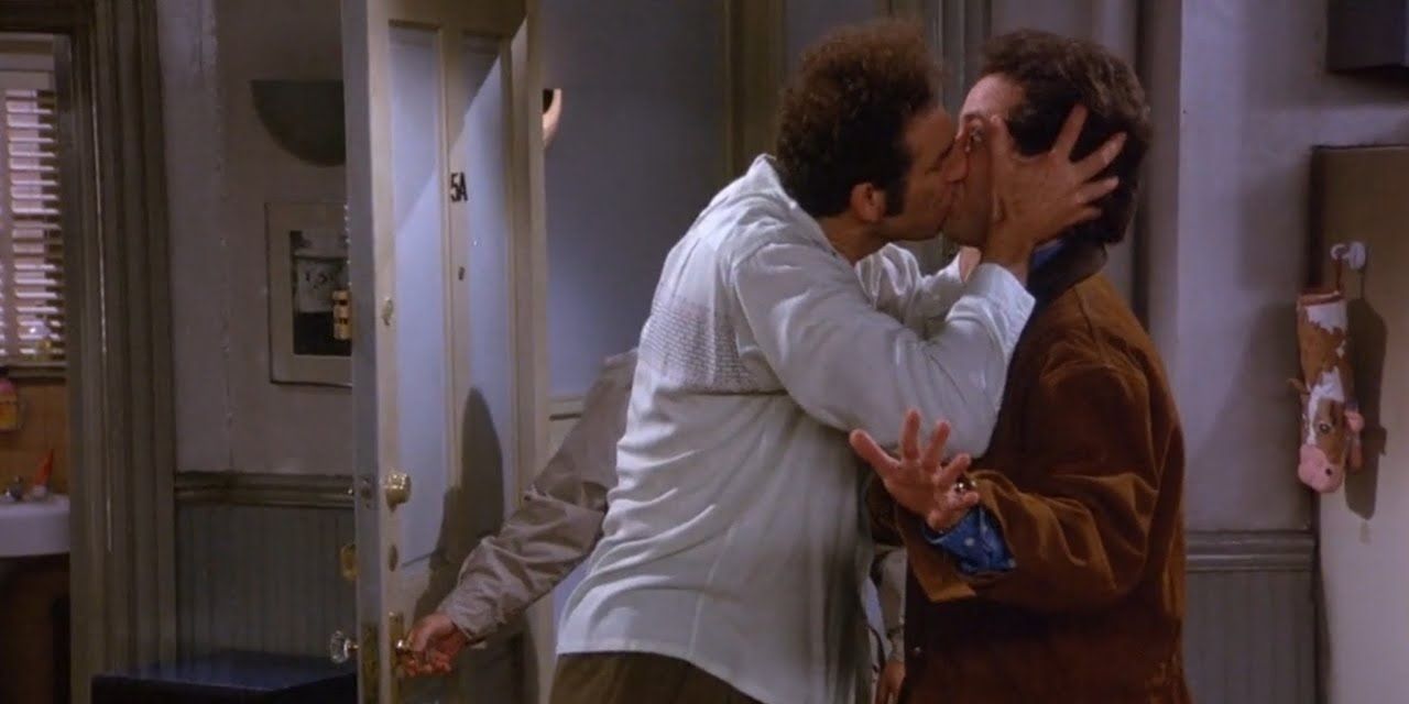 Kramer kisses Jerry in Seinfeld