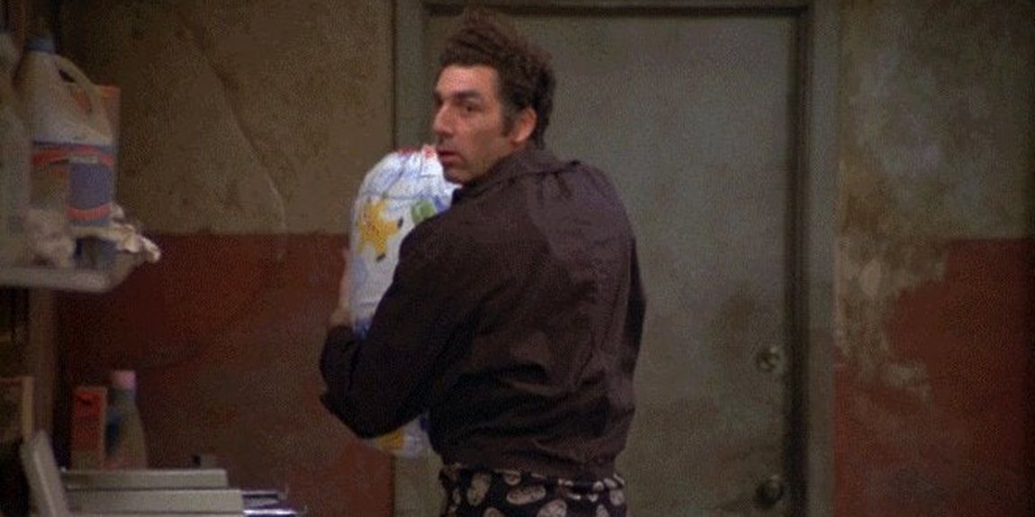Kramer puts cement in a washing machine in Seinfeld