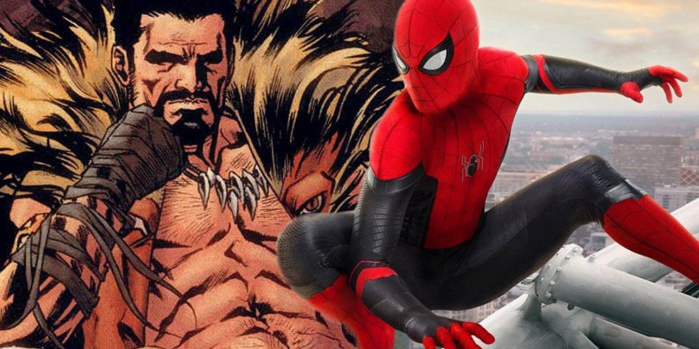 Kraven the Hunter and Tom Holland as Spider-Man in Far From Home