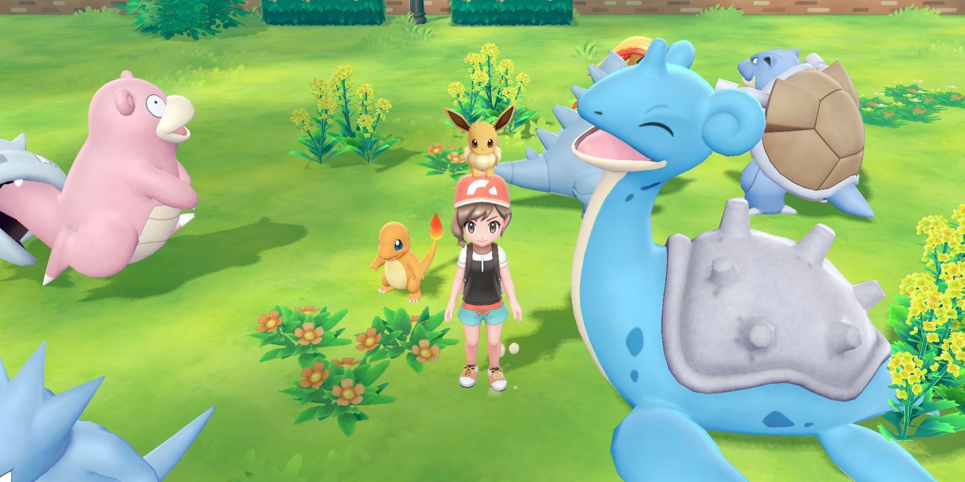 The player in Let's Go, Eevee! interacting with their Pokémon