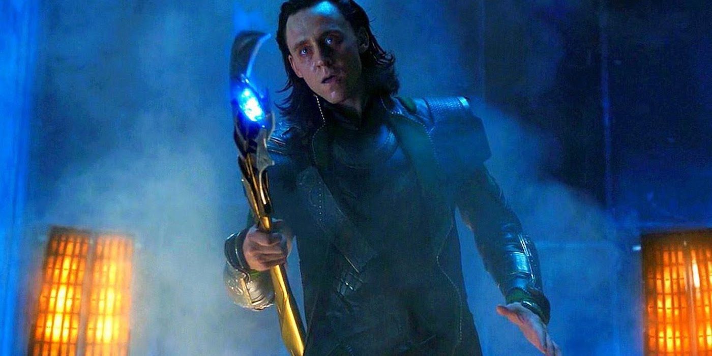 Loki controlling people with his staff.